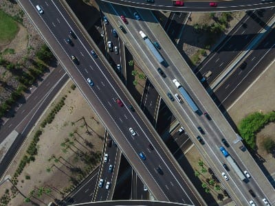 high-angle photo of road with vehicles